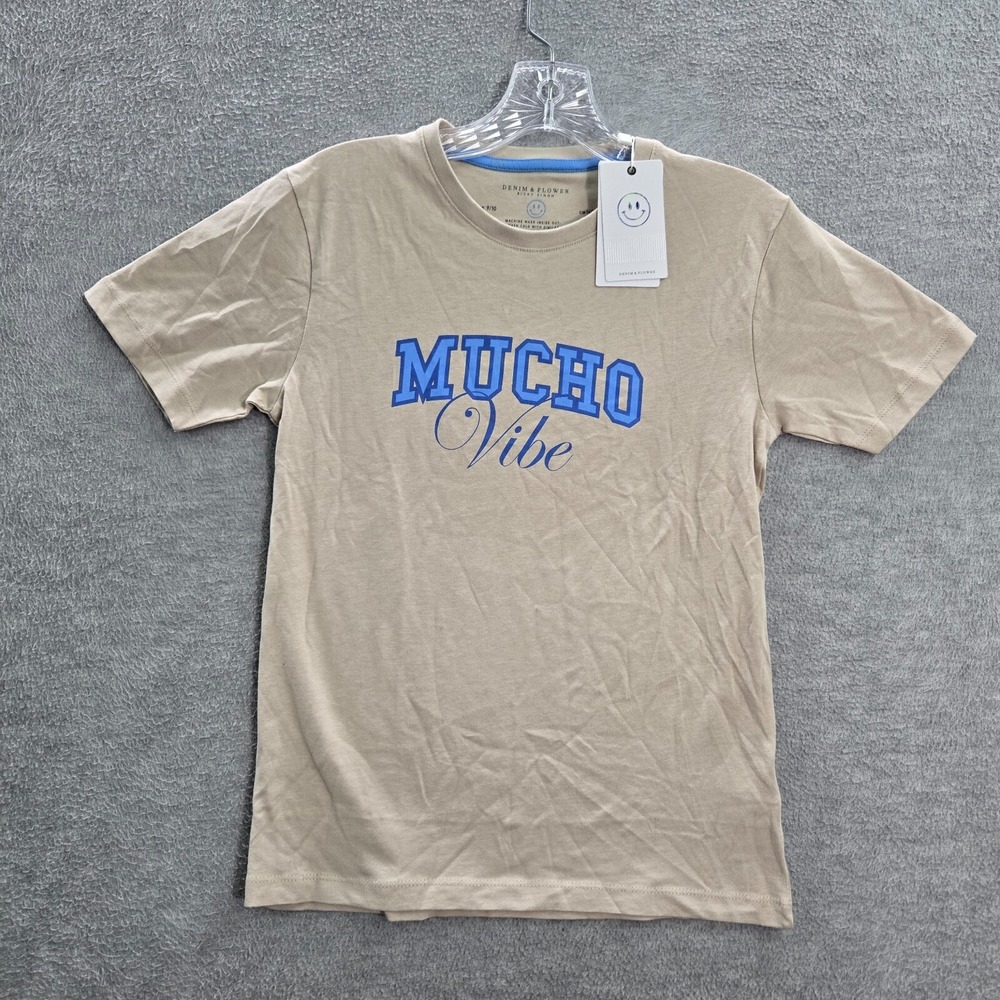 Denim‎ & Flower Boys T-Shirt 9/10 Beige Mucho Vibe Short Sleeve Crew Neck NWT